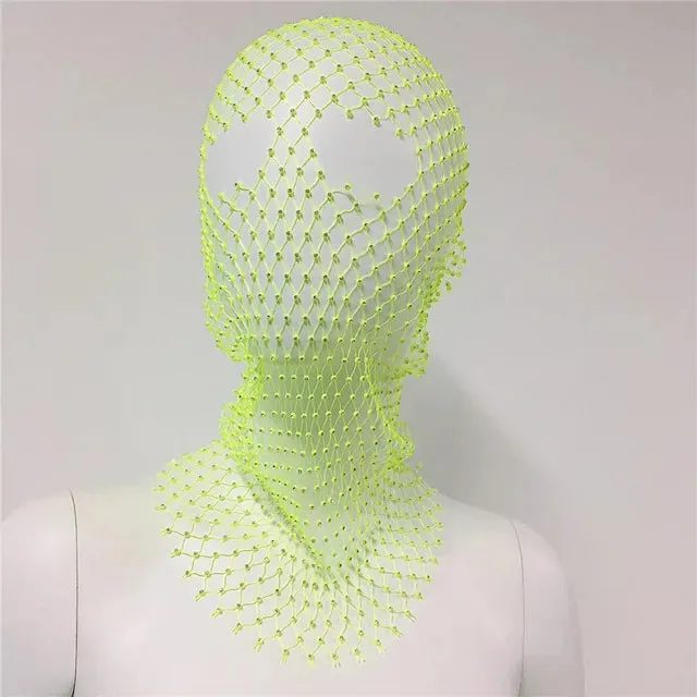 Balaclava Elastic Rhinestone Turban - Fishnet Headcover
