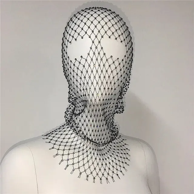 Balaclava Elastic Rhinestone Turban - Fishnet Headcover