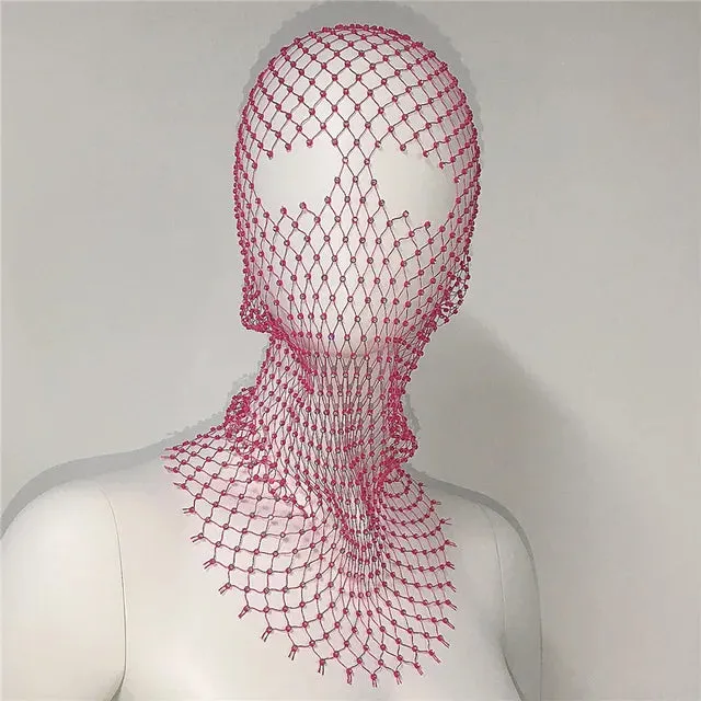 Balaclava Elastic Rhinestone Turban - Fishnet Headcover