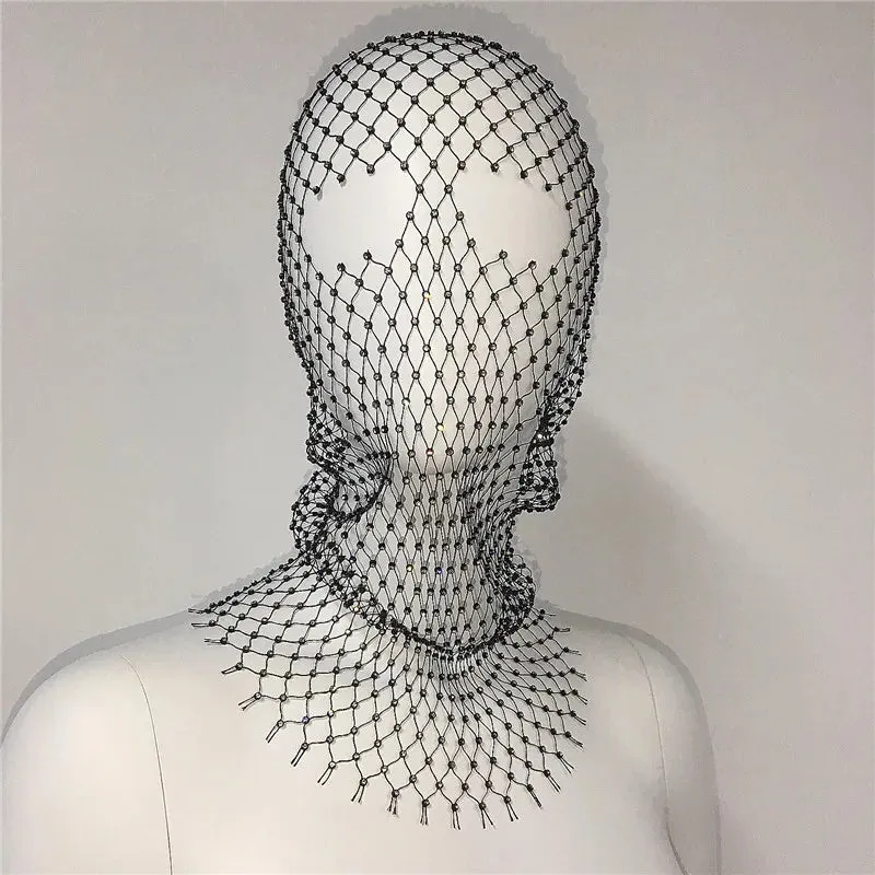 Balaclava Elastic Rhinestone Turban - Fishnet Headcover