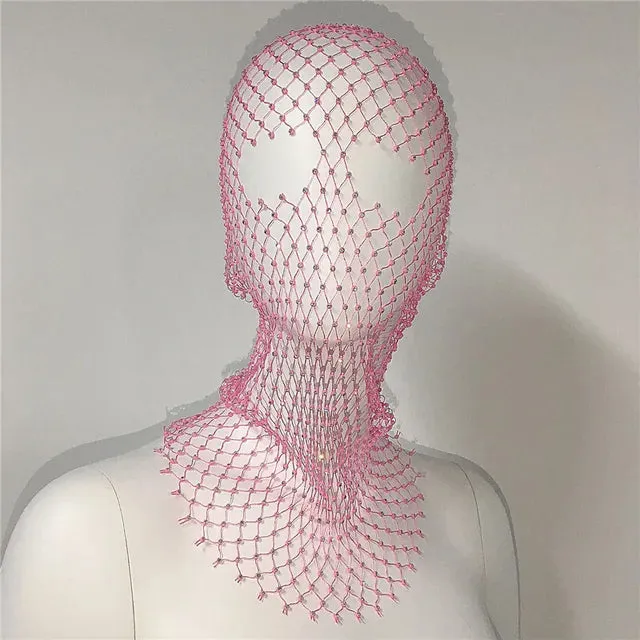 Balaclava Elastic Rhinestone Turban - Fishnet Headcover