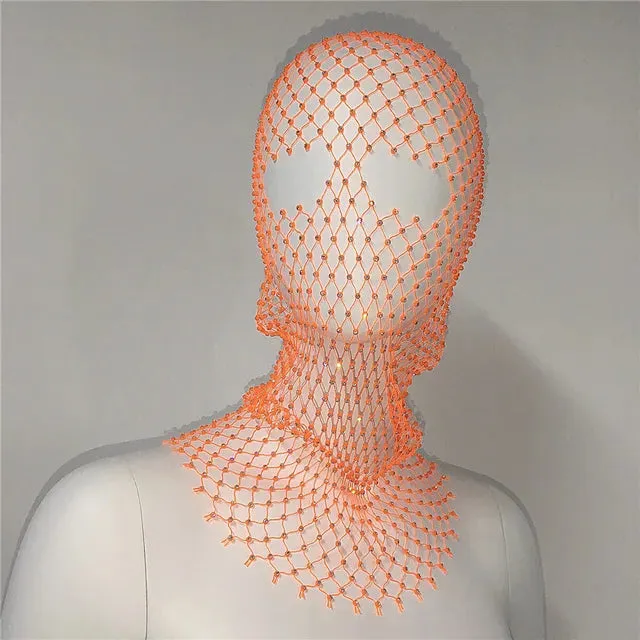Balaclava Elastic Rhinestone Turban - Fishnet Headcover