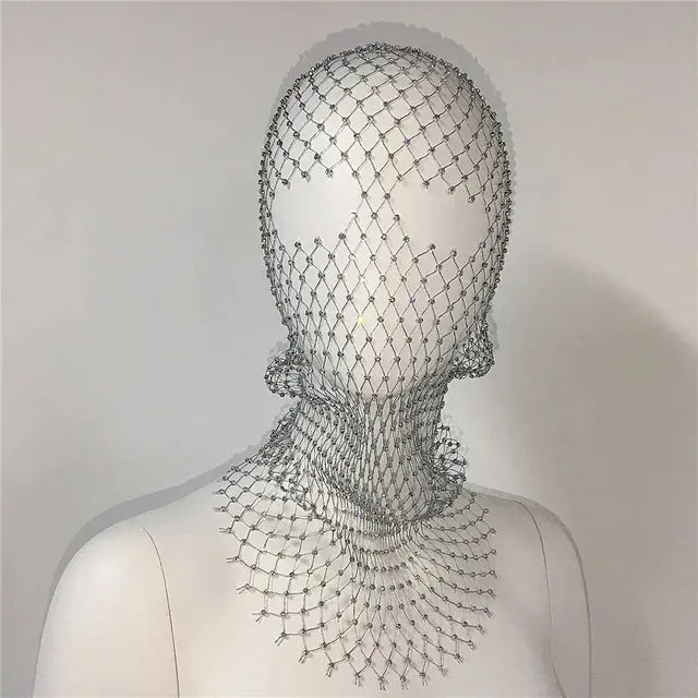 Balaclava Elastic Rhinestone Turban - Fishnet Headcover