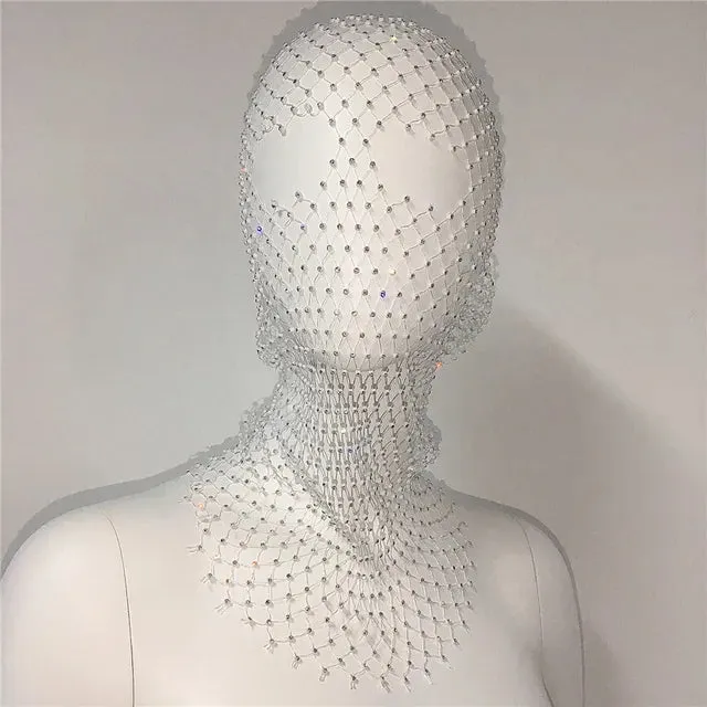 Balaclava Elastic Rhinestone Turban - Fishnet Headcover