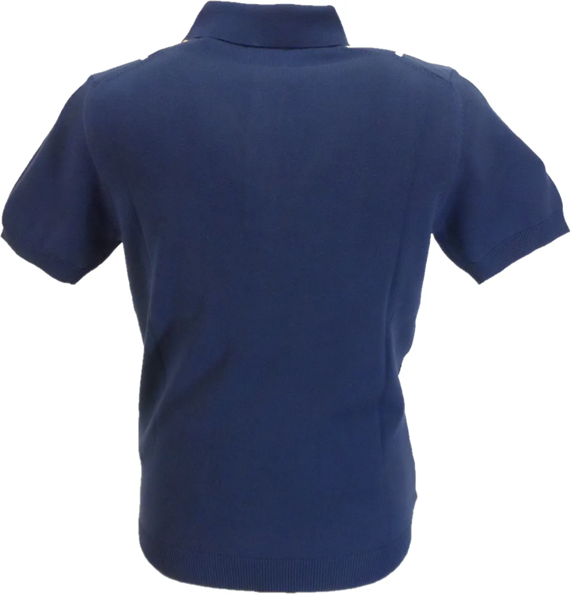 Ben Sherman Denim Blue Knitted Striped Mod Polo Shirt