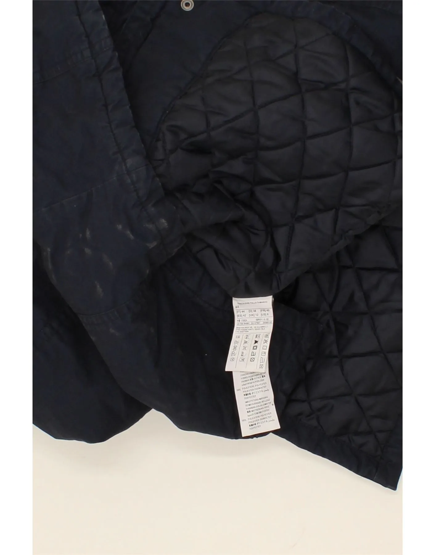 BENETTON Womens Hooded Parka Jacket UK 12 Medium Navy Blue Cotton