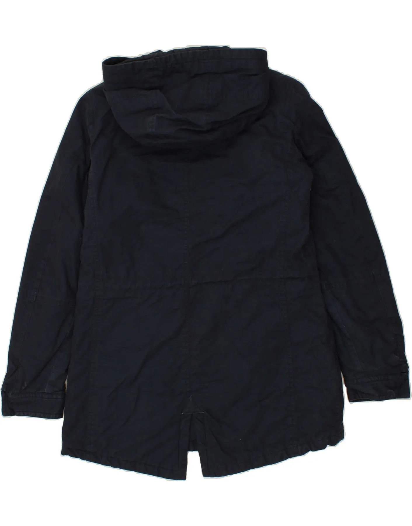 BENETTON Womens Hooded Parka Jacket UK 12 Medium Navy Blue Cotton