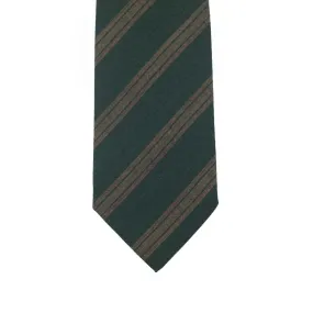 Bottle green light wool tie, triple copper stripes