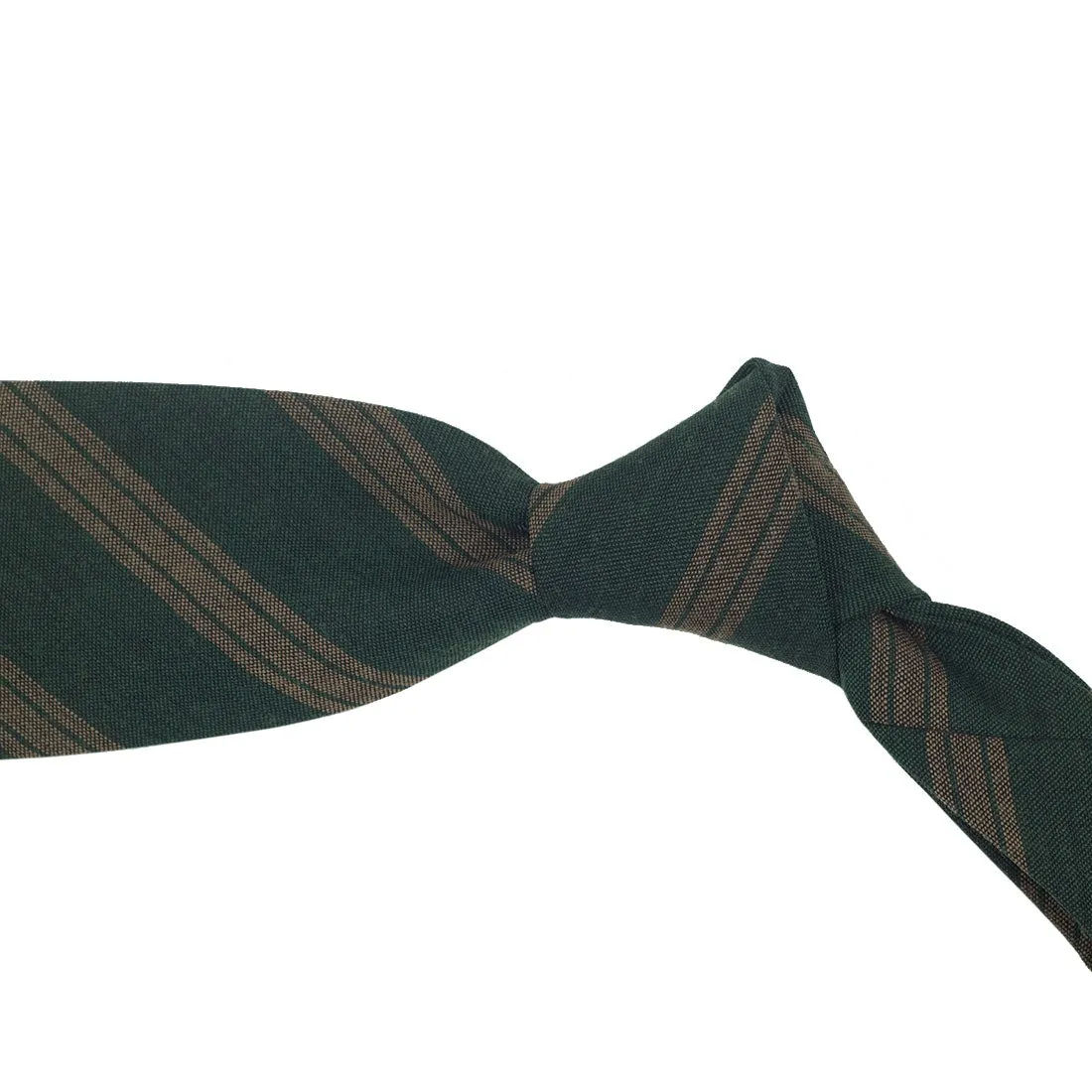 Bottle green light wool tie, triple copper stripes
