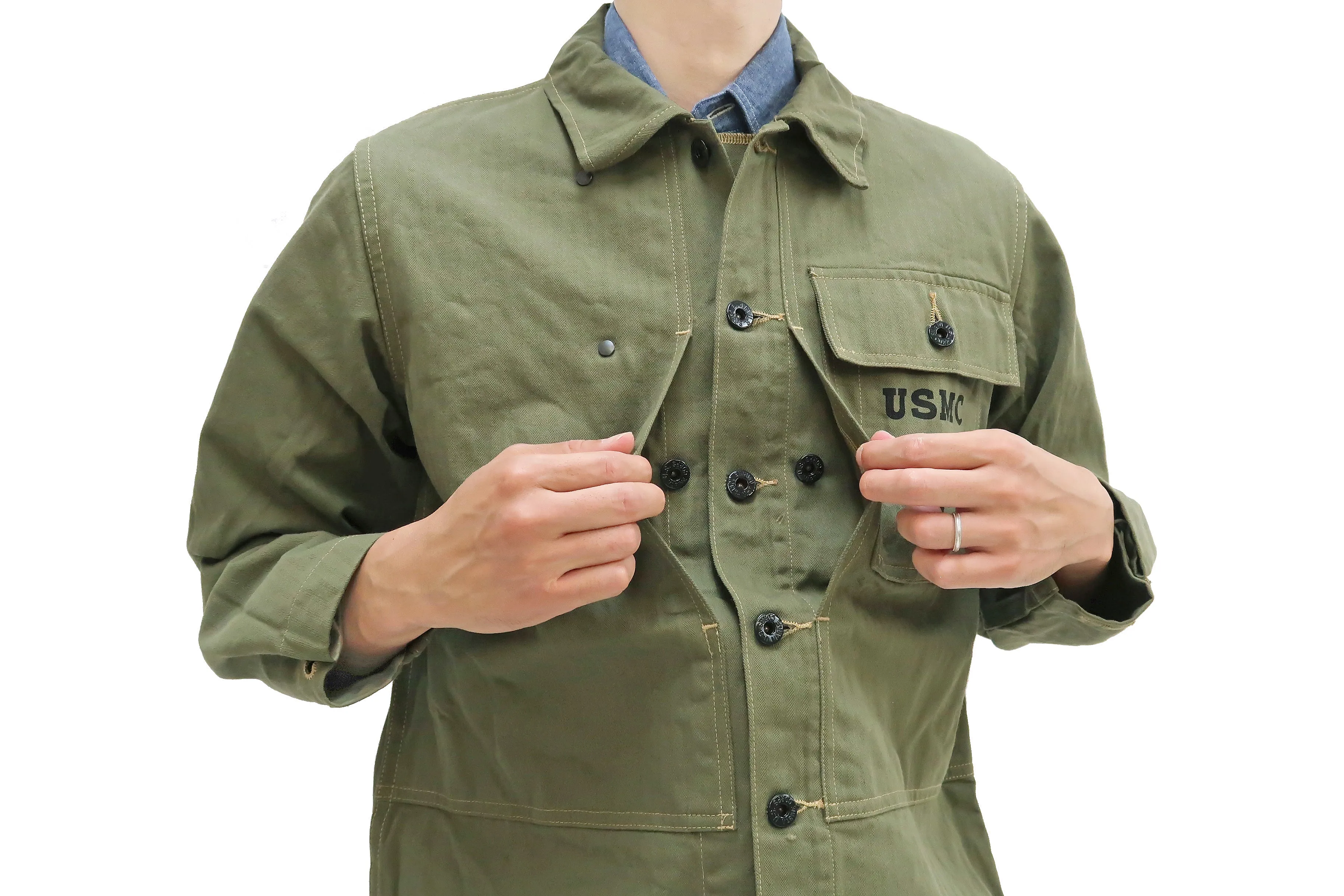 Buzz Rickson Jacket Men's Reproduction of WW2 USMC P44 HBT Utility Jacket P-44 BR15123 Olive