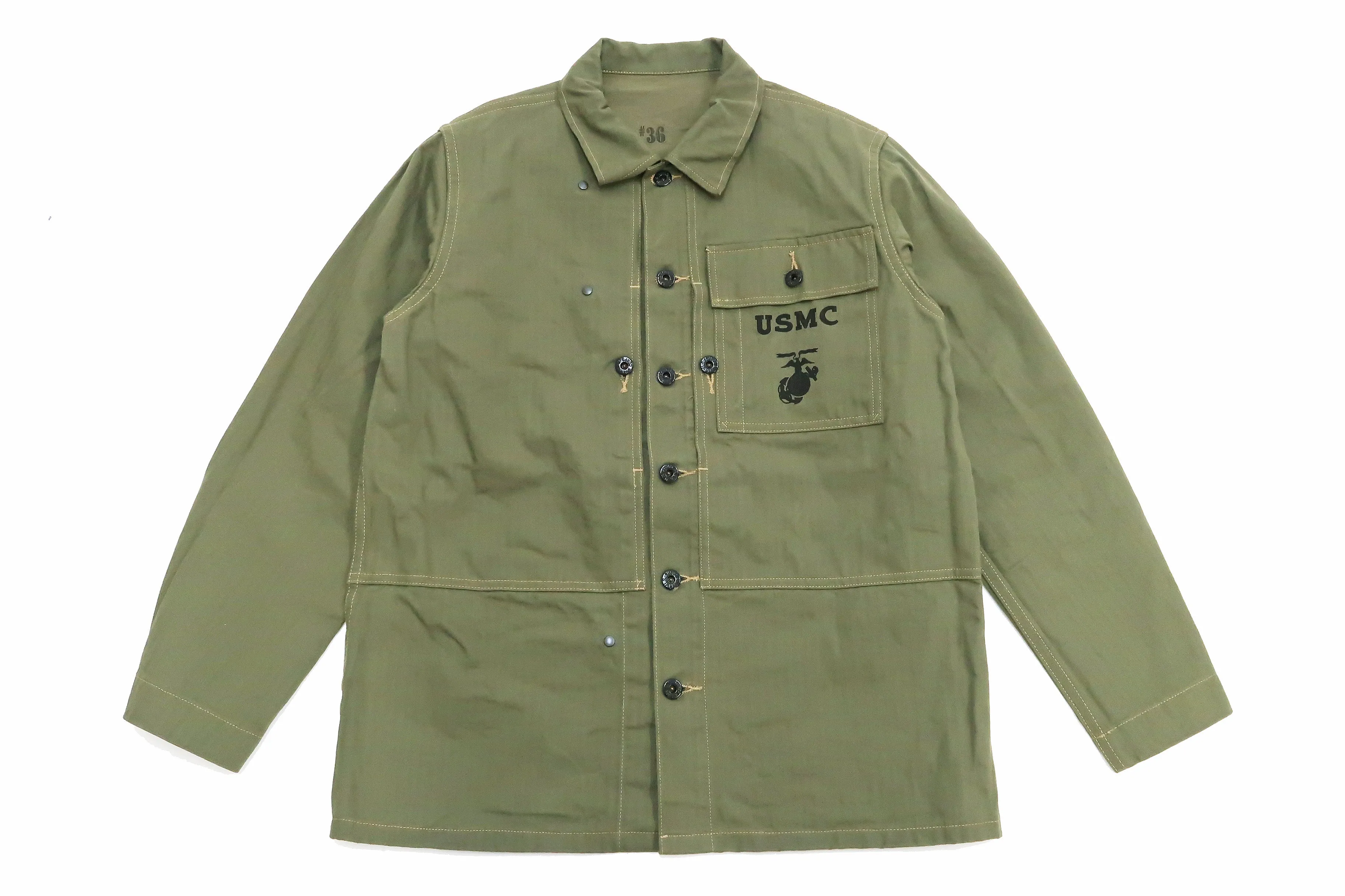Buzz Rickson Jacket Men's Reproduction of WW2 USMC P44 HBT Utility Jacket P-44 BR15123 Olive