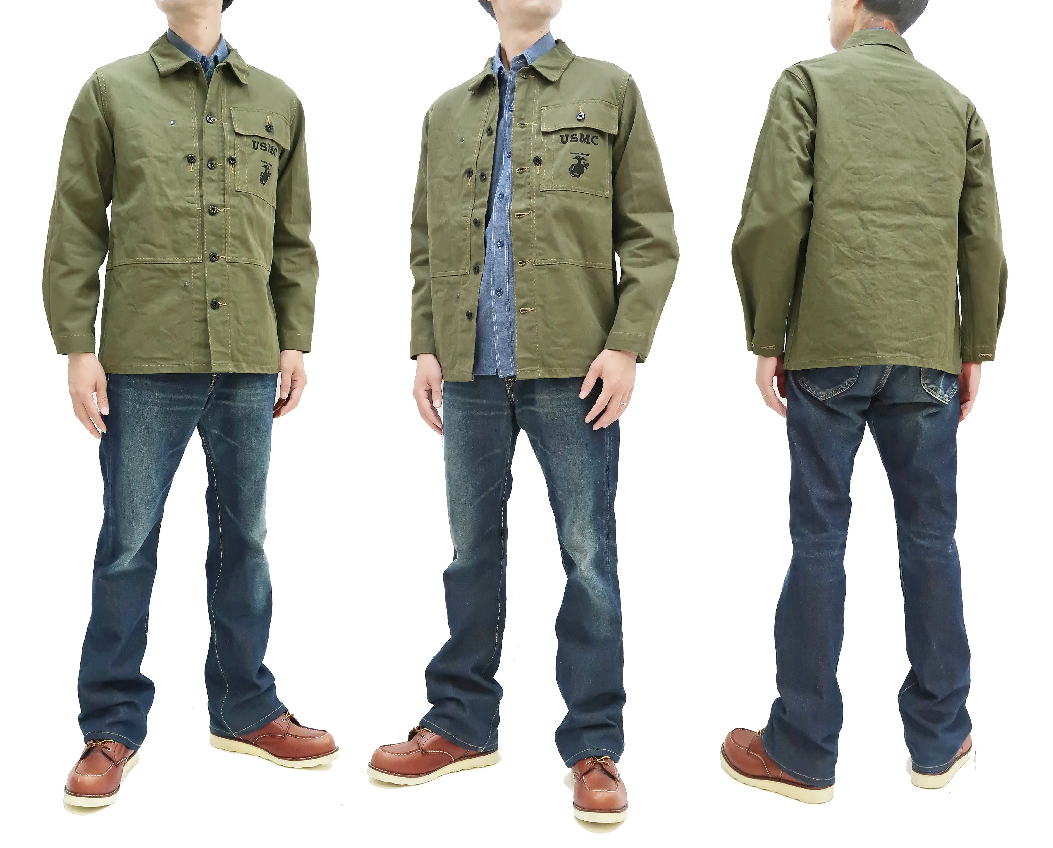 Buzz Rickson Jacket Men's Reproduction of WW2 USMC P44 HBT Utility Jacket P-44 BR15123 Olive