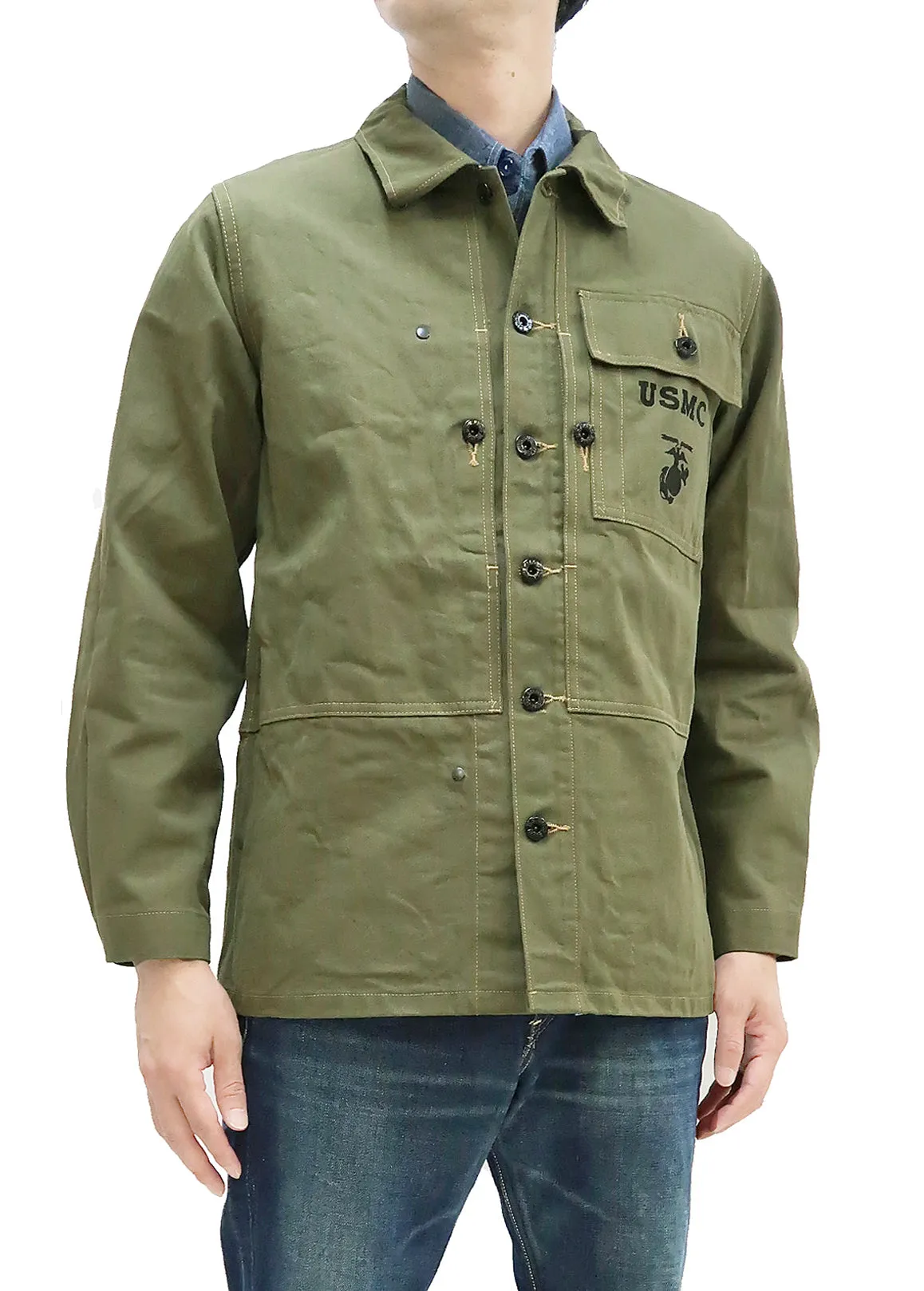 Buzz Rickson Jacket Men's Reproduction of WW2 USMC P44 HBT Utility Jacket P-44 BR15123 Olive