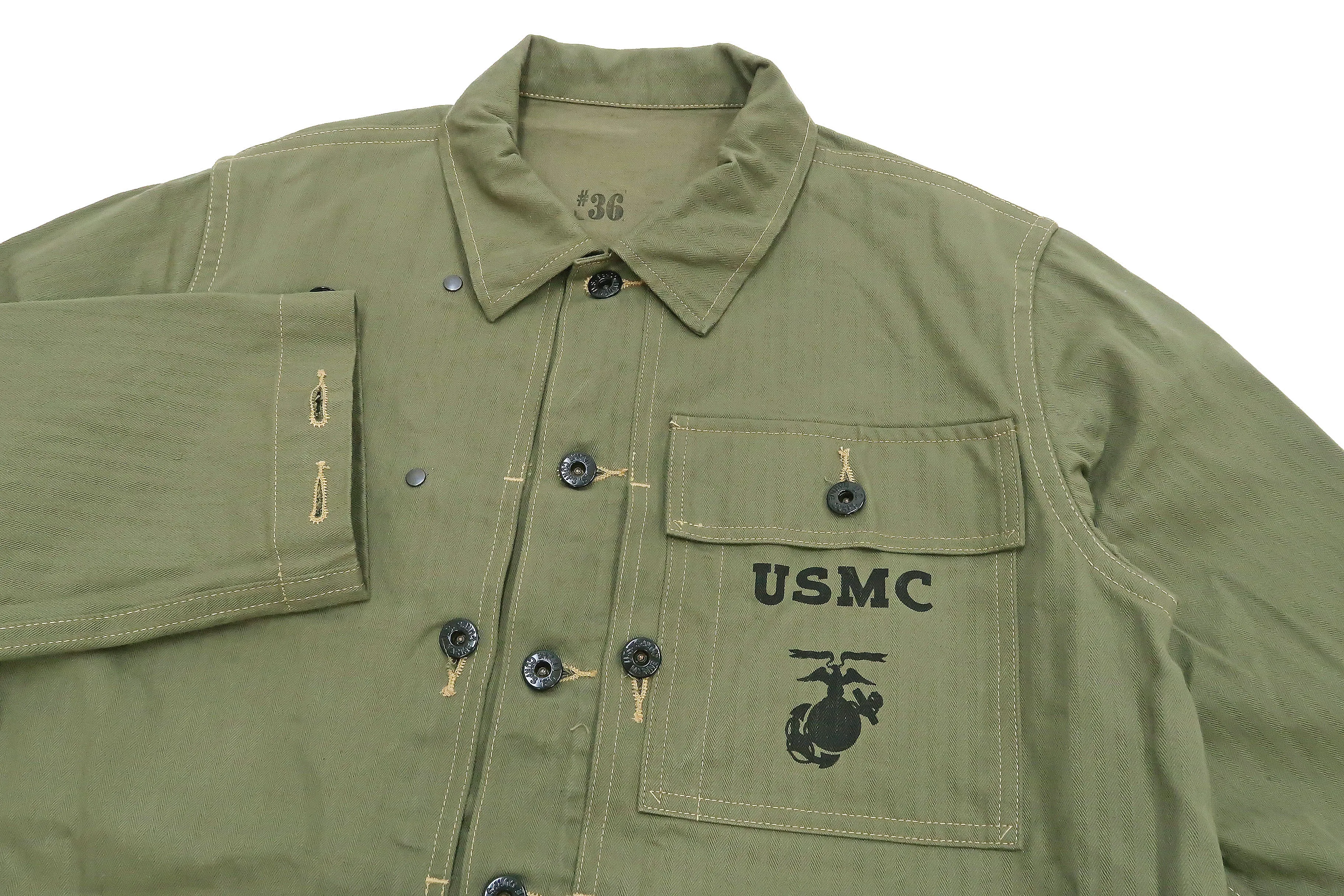Buzz Rickson Jacket Men's Reproduction of WW2 USMC P44 HBT Utility Jacket P-44 BR15123 Olive