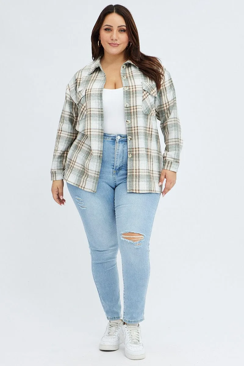 Camel Check Relaxed Shirt Long Sleeve Shacket