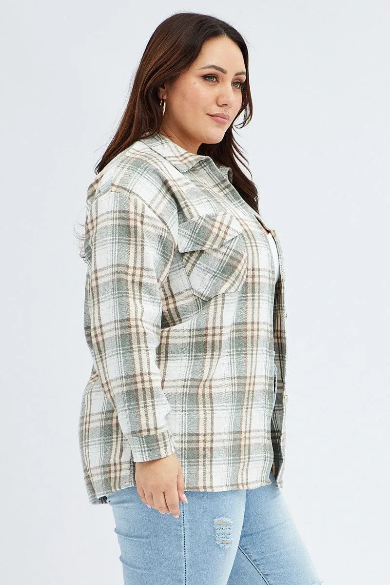 Camel Check Relaxed Shirt Long Sleeve Shacket