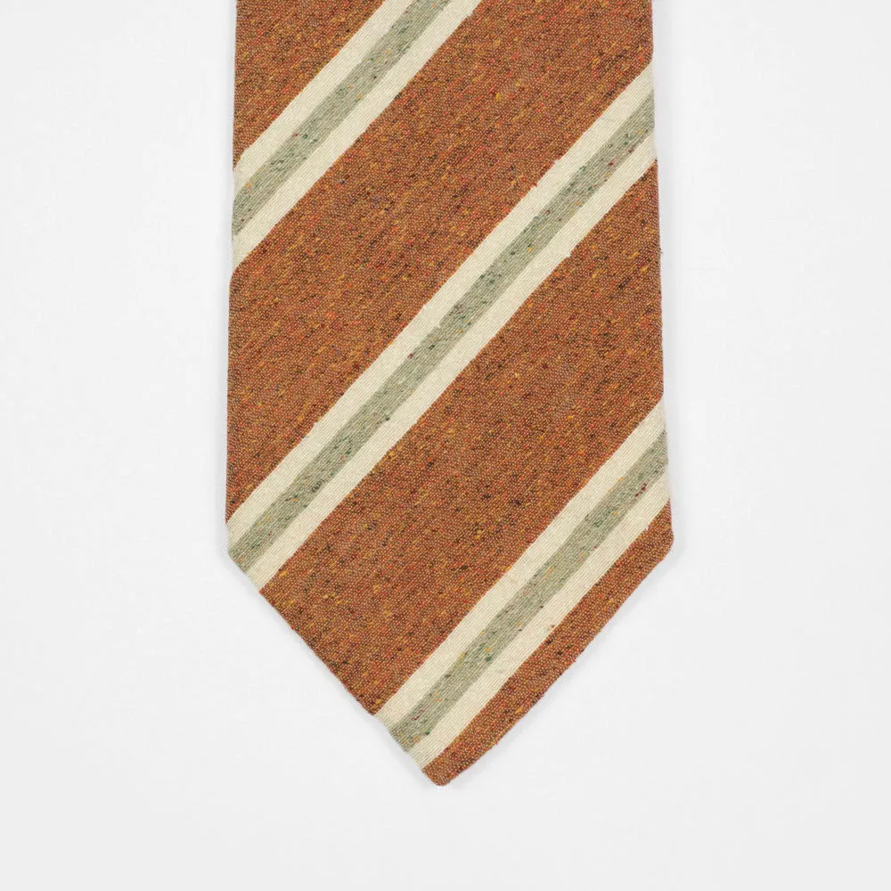 Copper donegal raw silk tie, grey & cream stripes