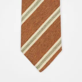 Copper donegal raw silk tie, grey & cream stripes