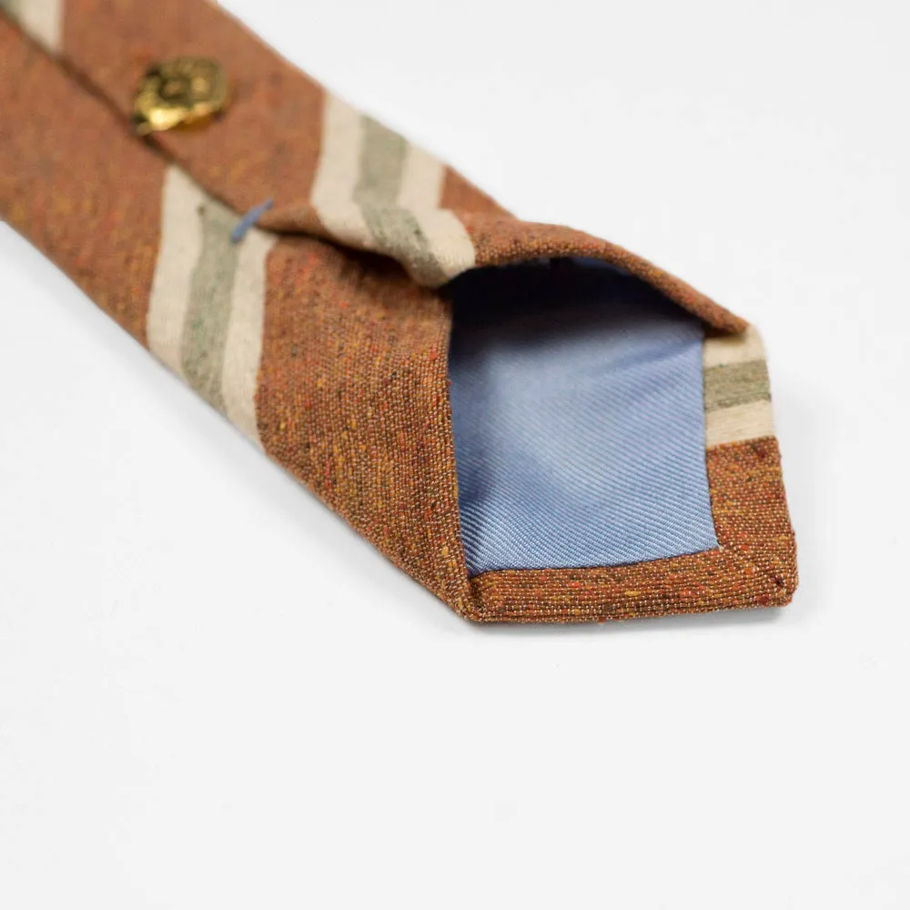 Copper donegal raw silk tie, grey & cream stripes