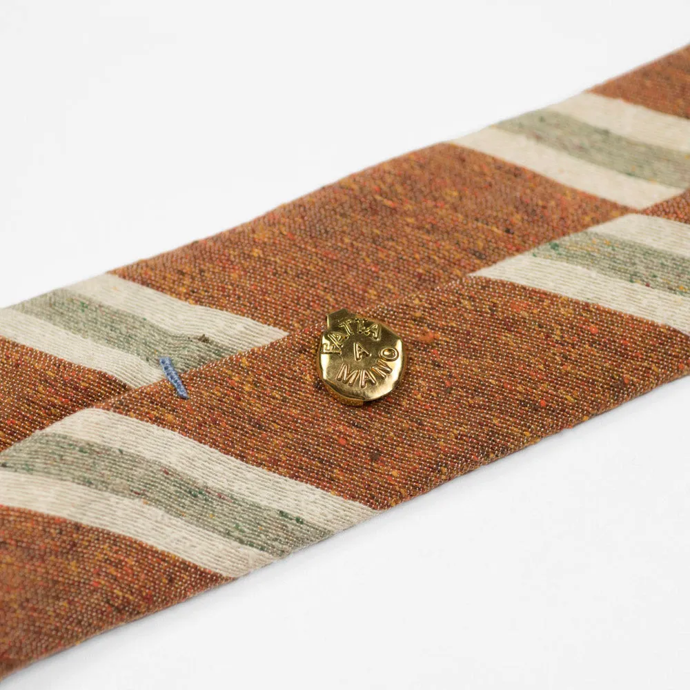 Copper donegal raw silk tie, grey & cream stripes