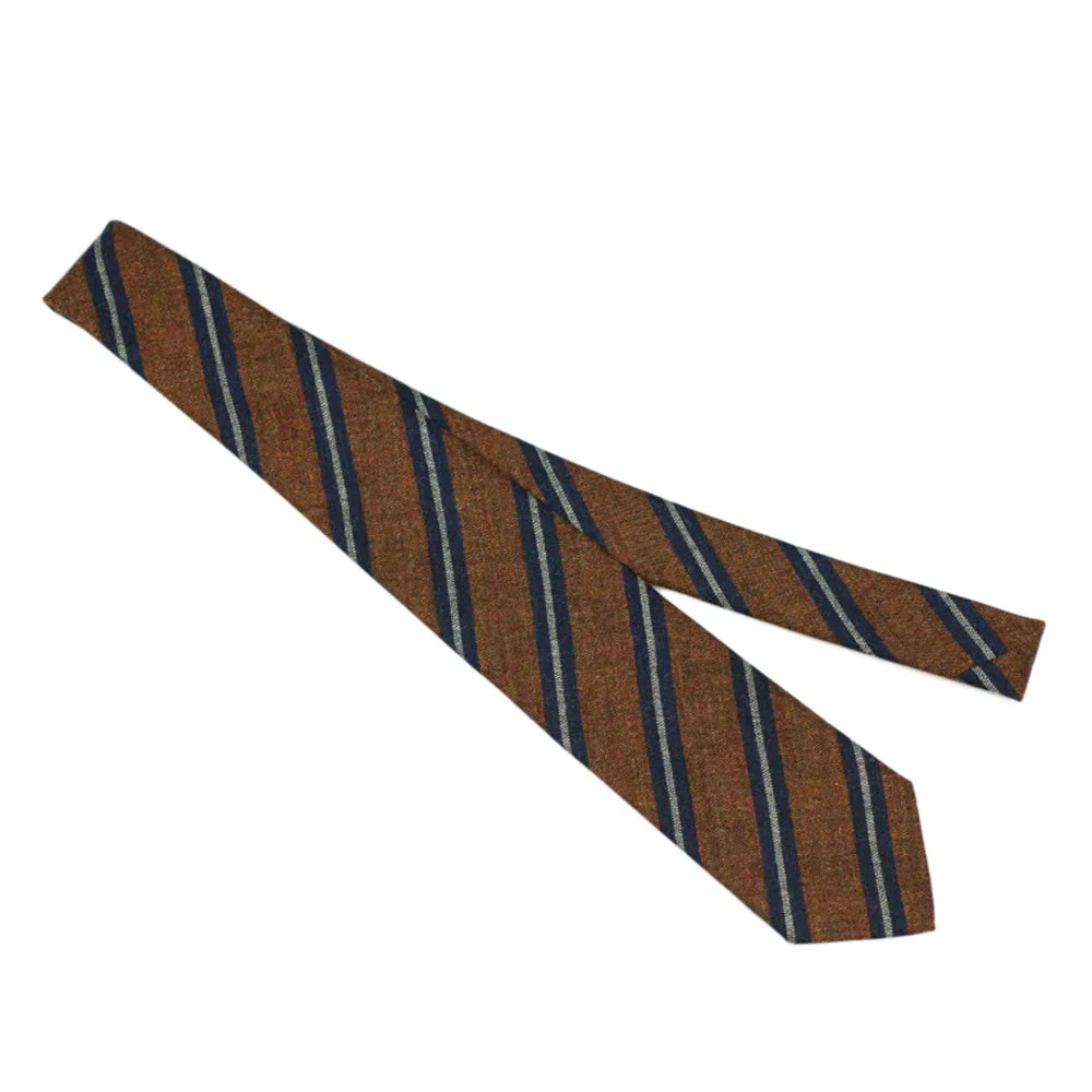 Copper woven wool tie, navy & white stripes