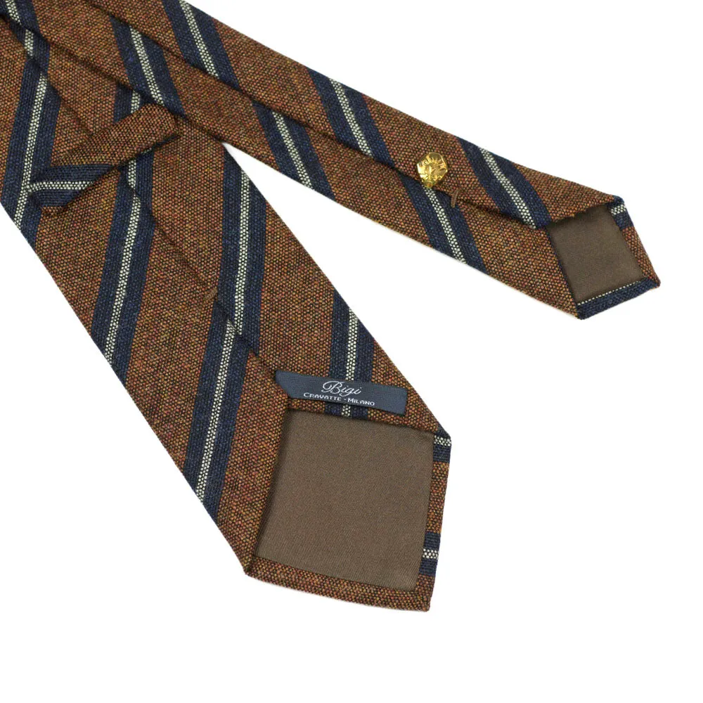 Copper woven wool tie, navy & white stripes