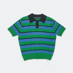 Damaged Stripe Polo Sweater - Blue/Green