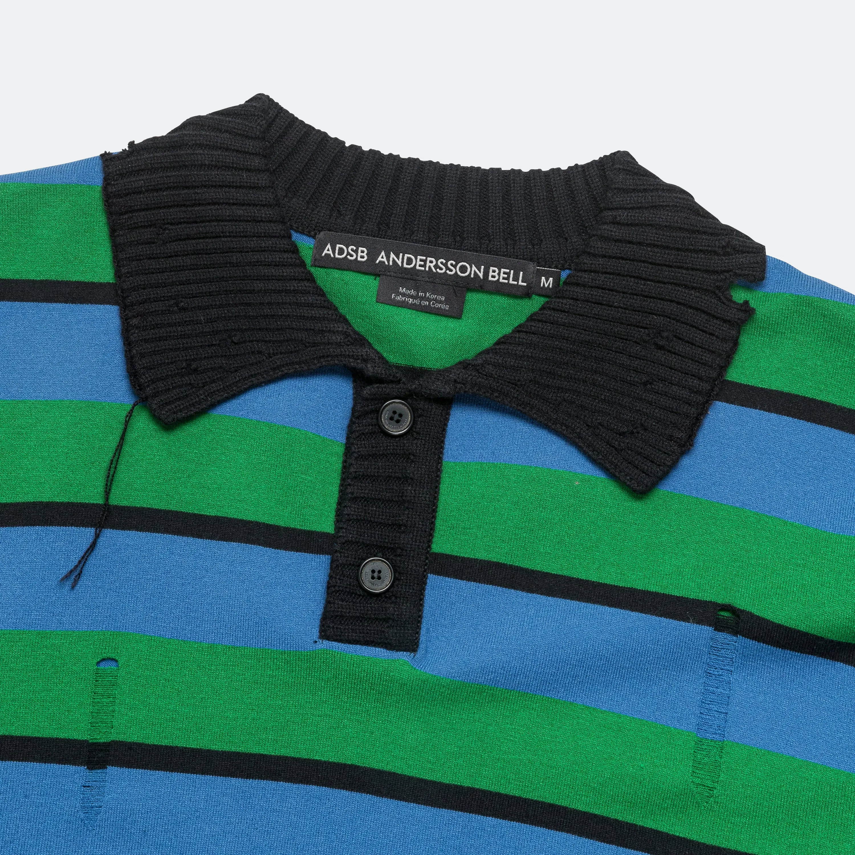 Damaged Stripe Polo Sweater - Blue/Green