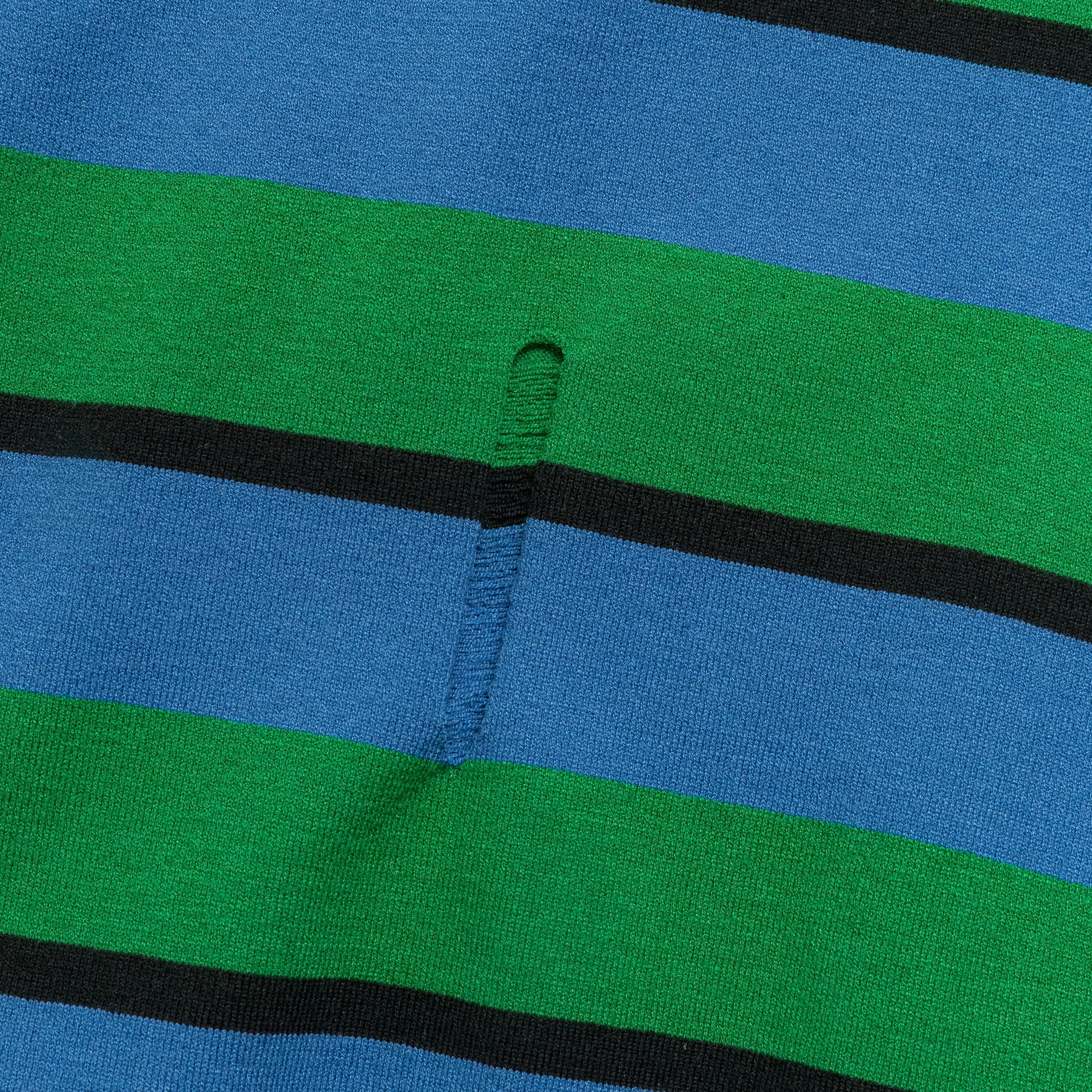 Damaged Stripe Polo Sweater - Blue/Green