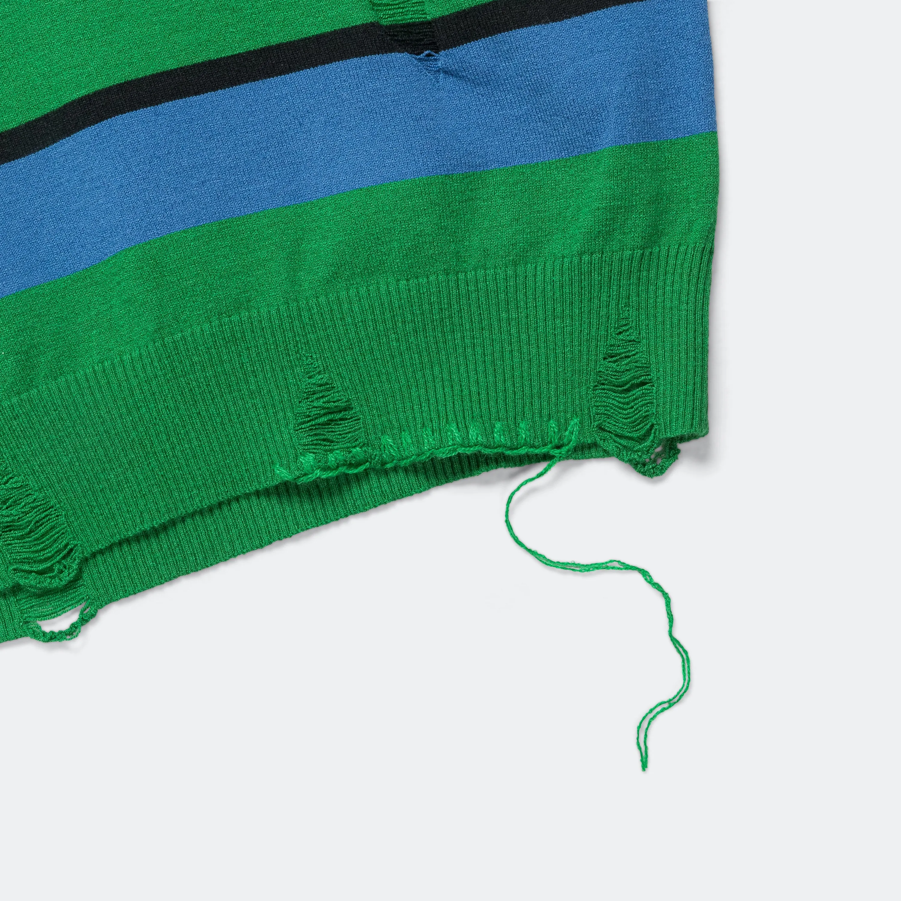 Damaged Stripe Polo Sweater - Blue/Green