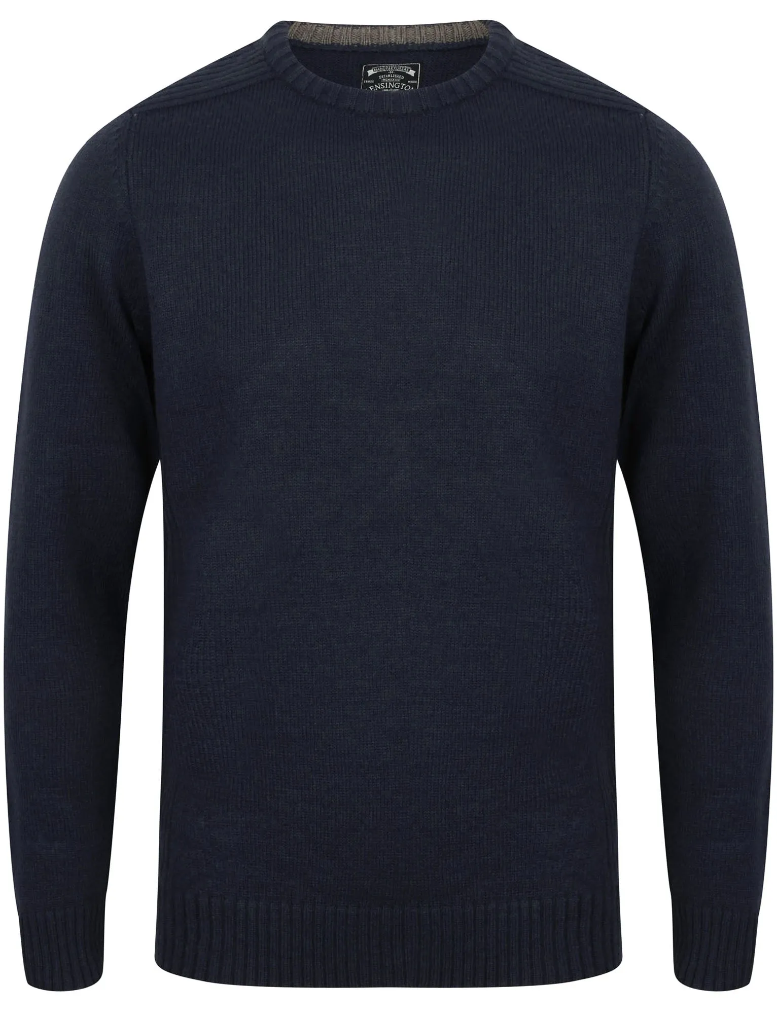 Drew Crew Neck Jumper with Ribbed Panels In Navy - Kensington Eastside