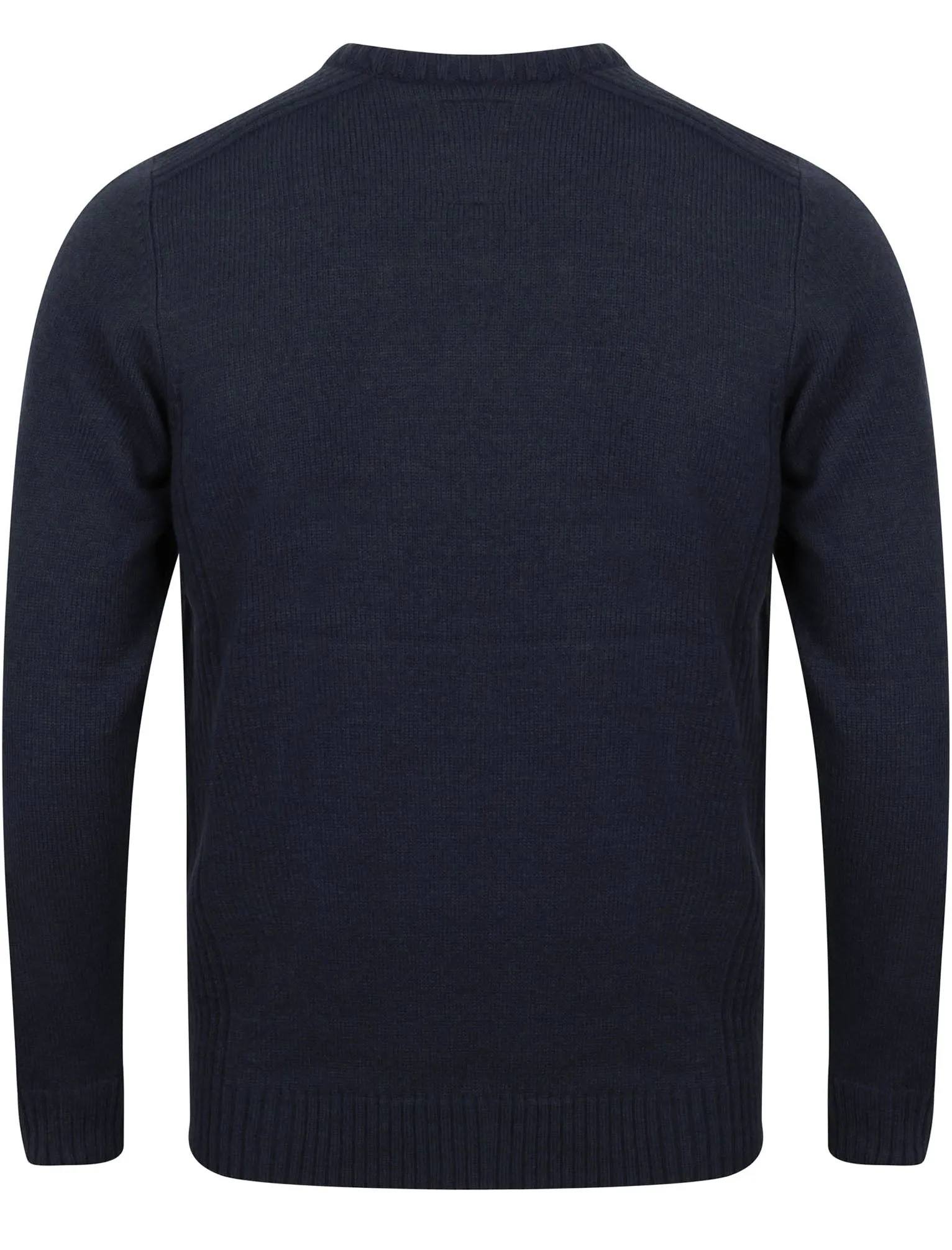 Drew Crew Neck Jumper with Ribbed Panels In Navy - Kensington Eastside