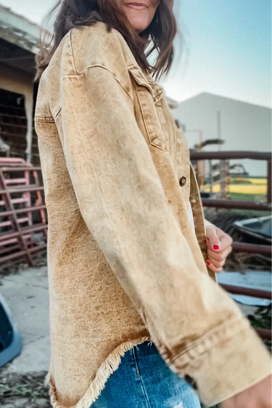 Frayed Hem Button Down Washed Shacket (2 Colors)