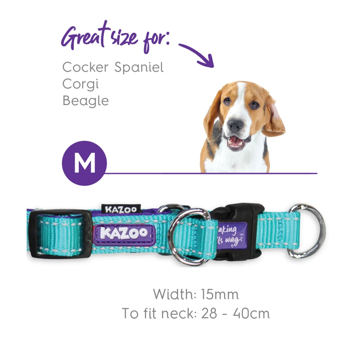 Kazoo Active Easy-Clip Adjustable Dog Collar Aqua & Purple