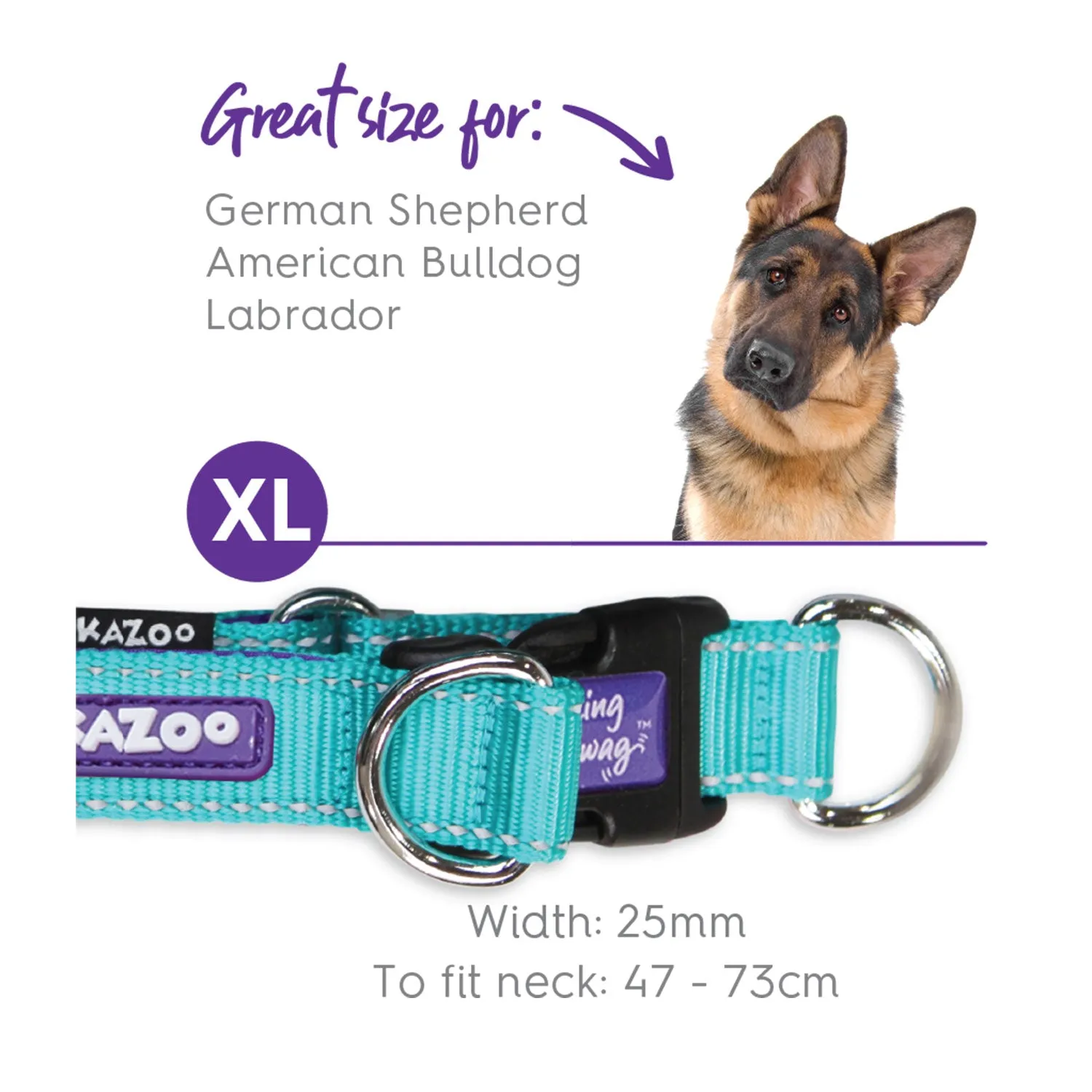 Kazoo Active Easy-Clip Adjustable Dog Collar Aqua & Purple