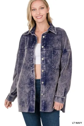 Light Navy Oversized Premium Vintage Washed Corduroy Shacket