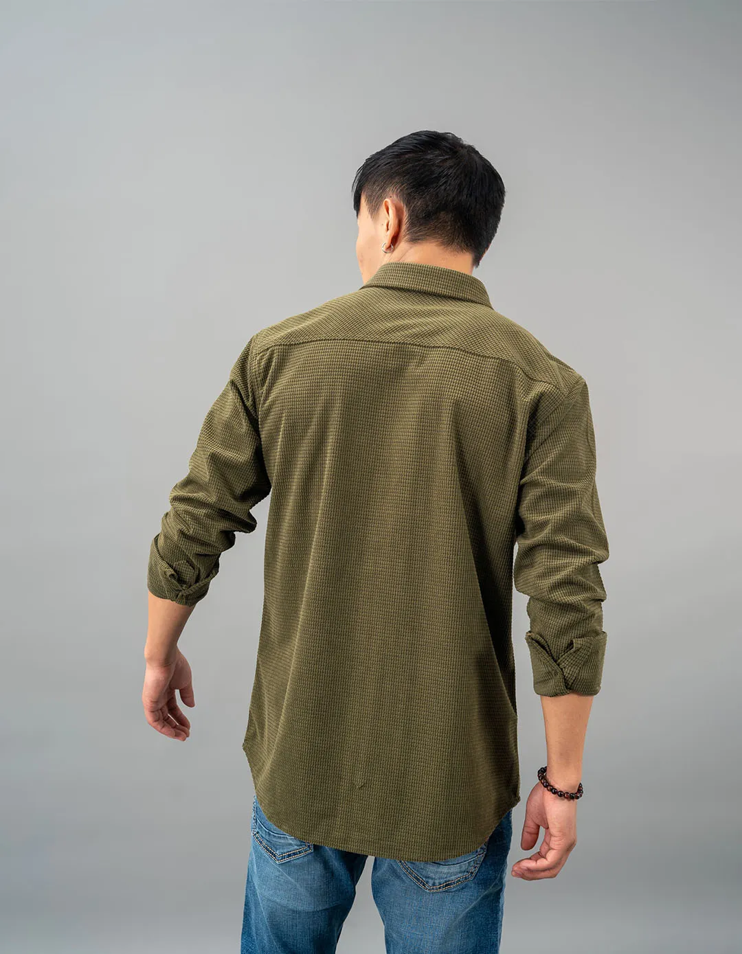 Lt Olive Full Sleeve Textured Waffle Shacket