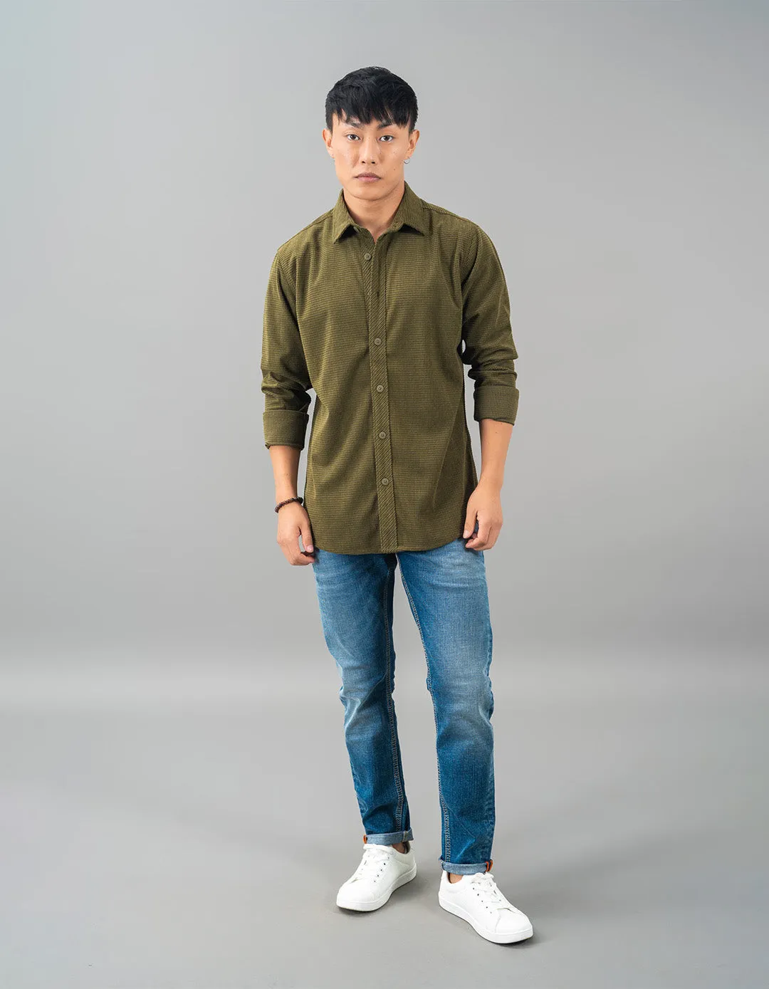 Lt Olive Full Sleeve Textured Waffle Shacket