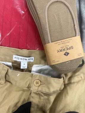 Men's Clothing Assorted Wholesale Lot, SPERRY, POLO RALPH LAUREN, AND NOW THIS, SUN   STONE, HEAT HOLDERS and more, 10 items, Shelf Pulls, MSRP $404