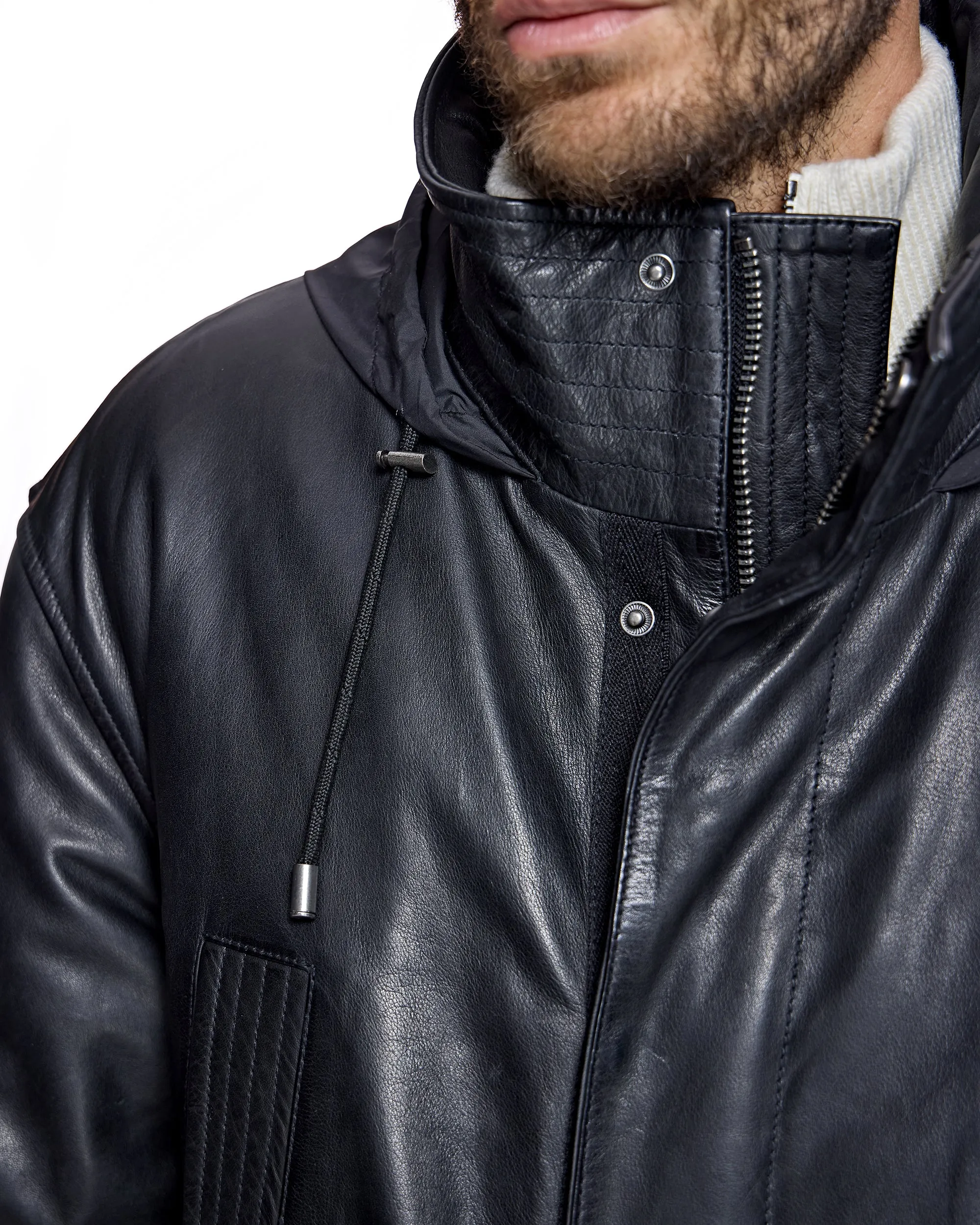 Men's Hooded Leather Coat