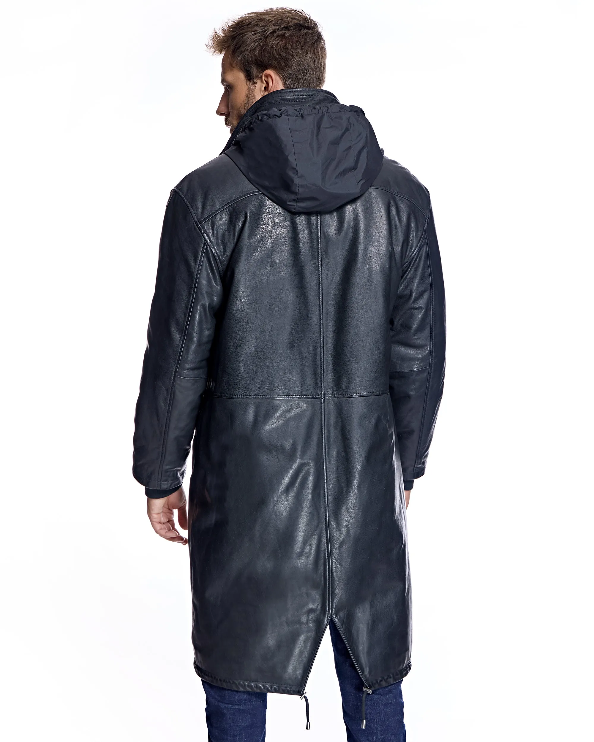 Men's Hooded Leather Coat
