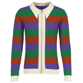 Men's multi-colored vintage striped zip-up cardigan sweater