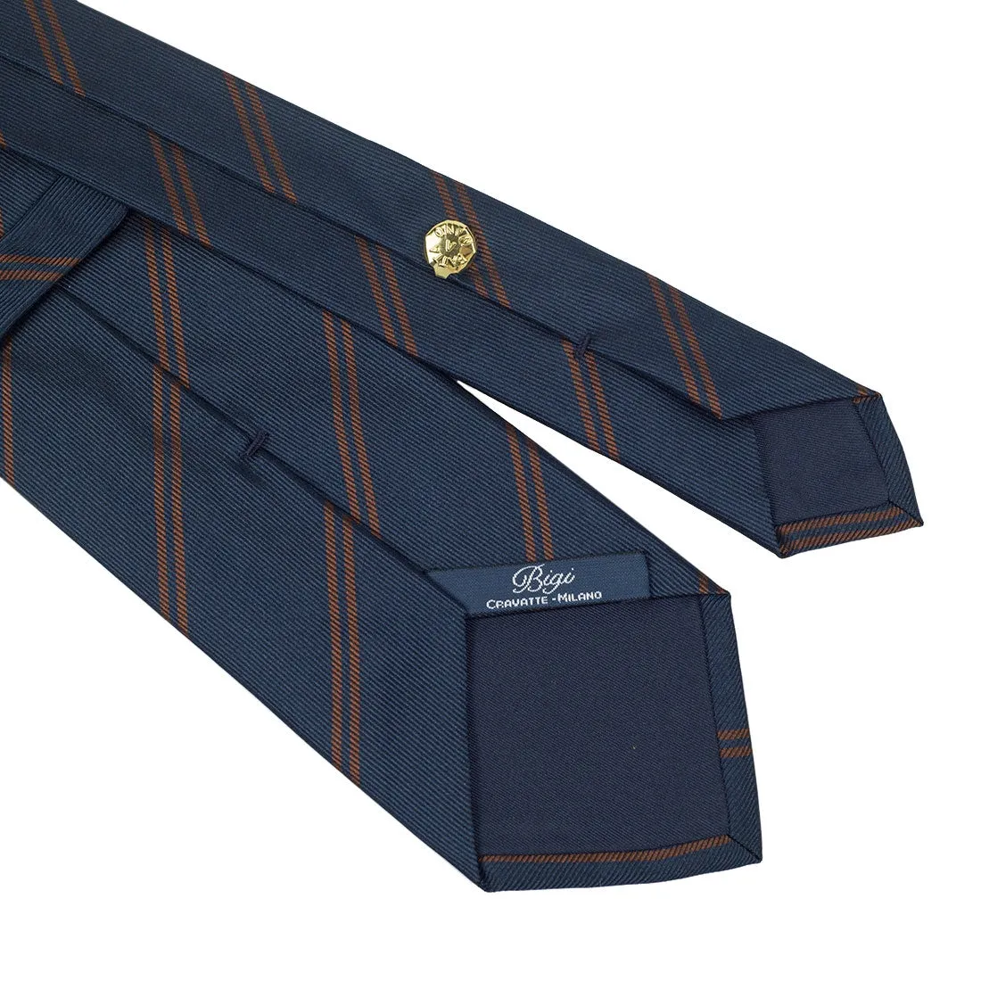 Navy 36oz silk tie, copper double stripes