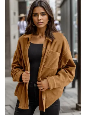NicholesGifts Women Button Up Collared Neck Long Sleeve Shacket
