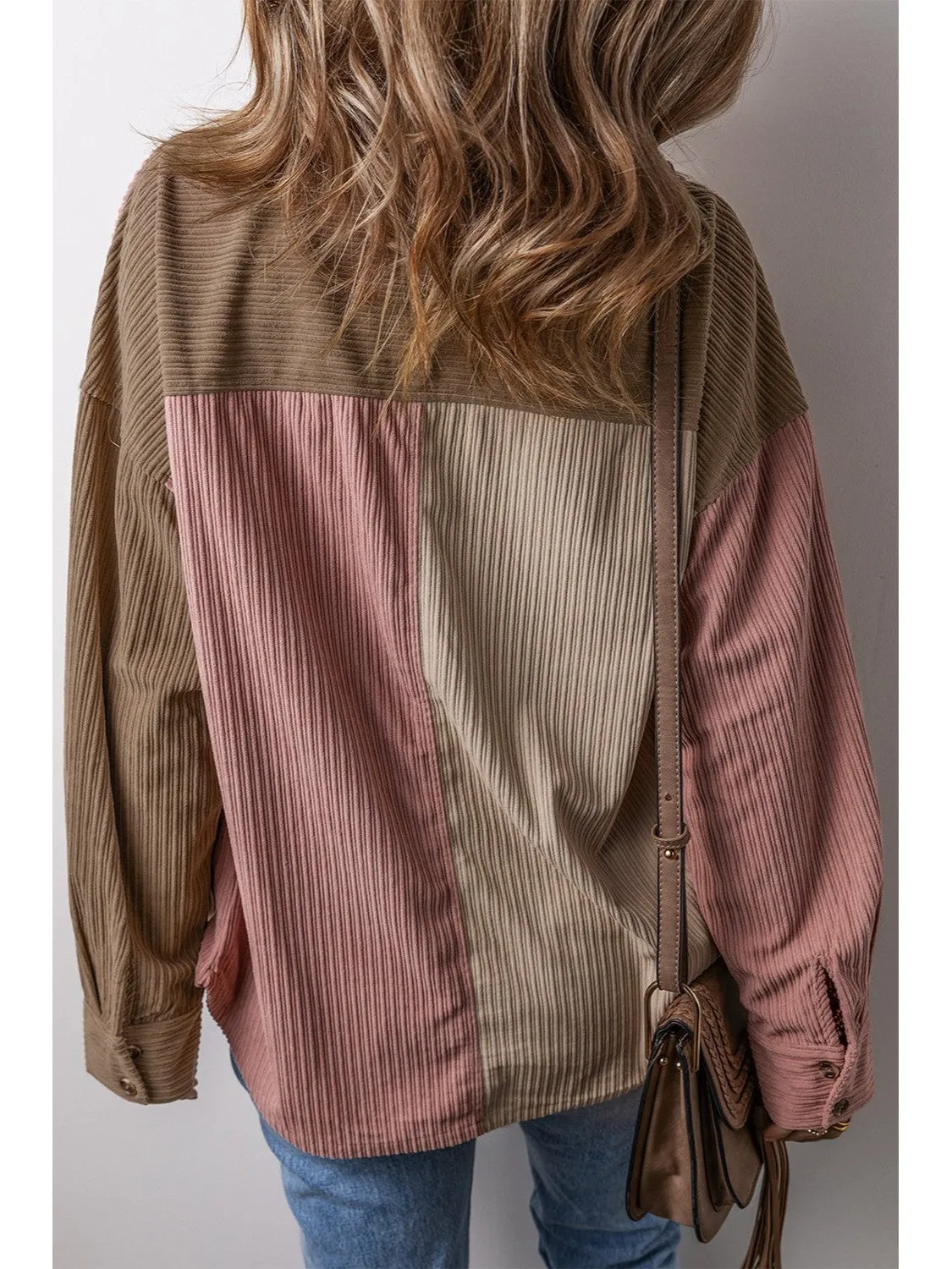 NicholesGifts Women Button Up Color Block  Long Sleeve Shacket