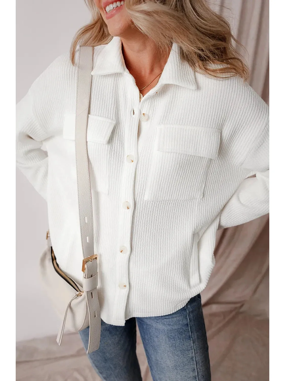 NicholesGifts Women Button Up Long Sleeve Shacket