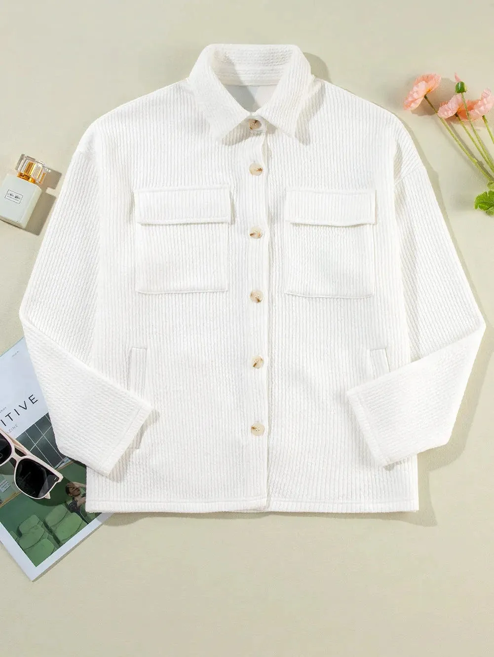 NicholesGifts Women Button Up Long Sleeve Shacket