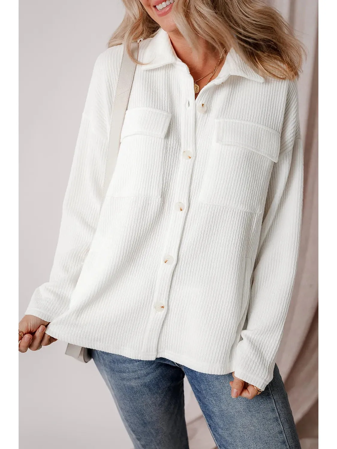 NicholesGifts Women Button Up Long Sleeve Shacket