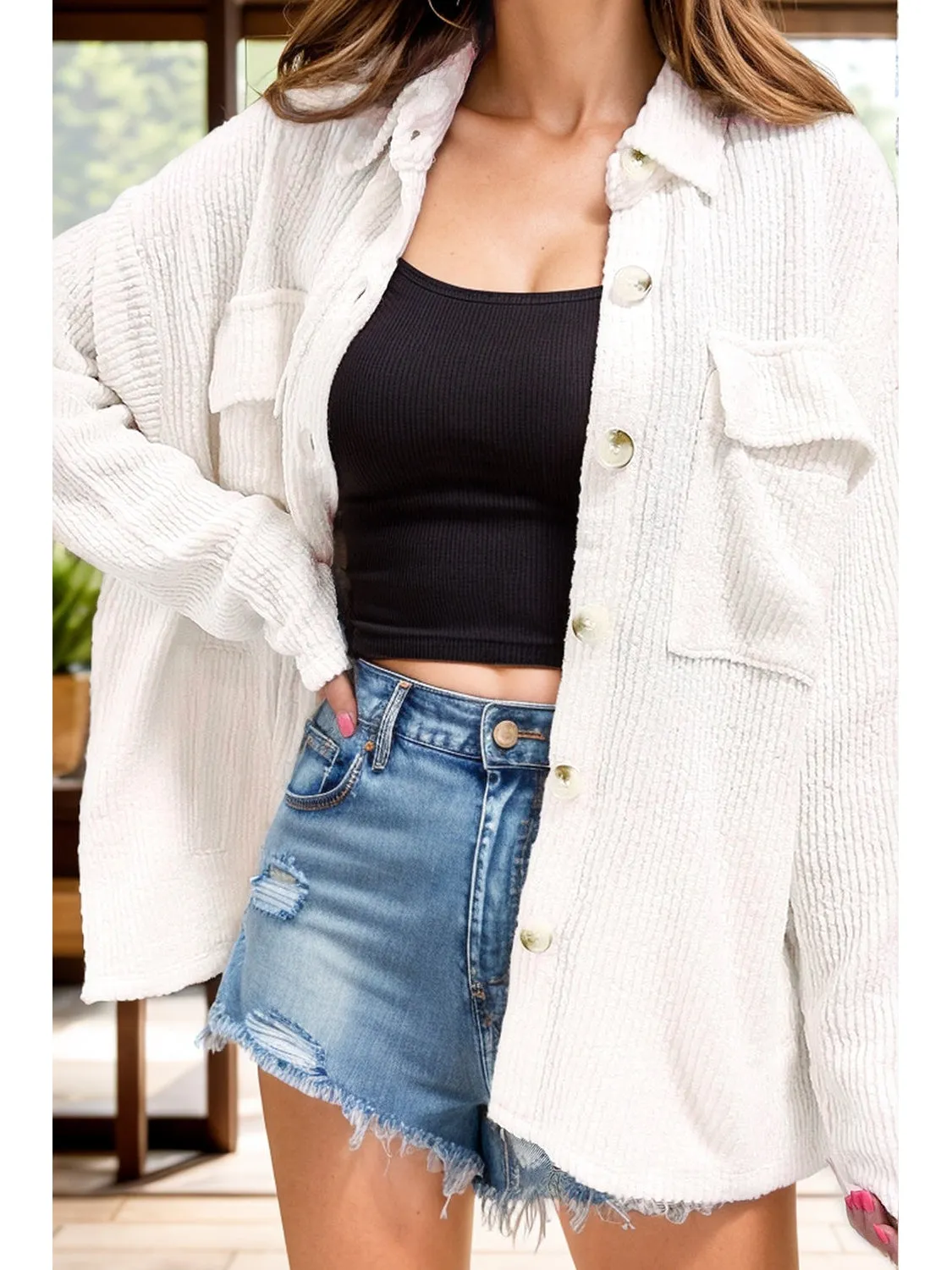 NicholesGifts Women Button Up Long Sleeve Shacket