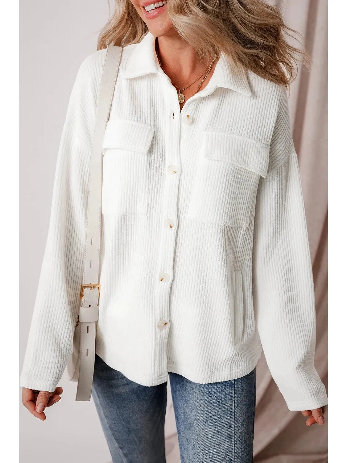NicholesGifts Women Button Up Long Sleeve Shacket